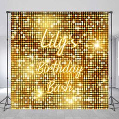 Aperturee - Aperturee Personalized Gold Glitter Custom Birthday Backdrop Sparkling Sequin Design for Festive Party Celebration Decor