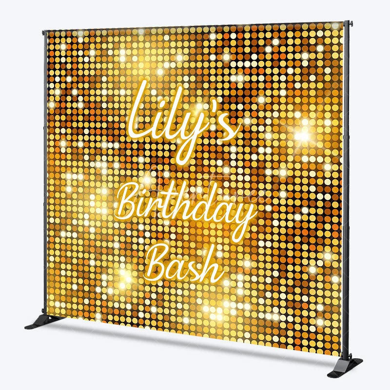 Aperturee - Aperturee Personalized Gold Glitter Custom Birthday Backdrop Sparkling Sequin Design for Festive Party Celebration Decor