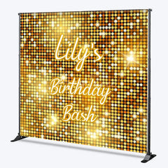 Aperturee - Aperturee Personalized Gold Glitter Custom Birthday Backdrop Sparkling Sequin Design for Festive Party Celebration Decor