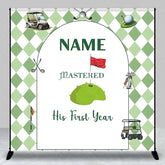 Aperturee - Aperturee Personalized Golf First Birthday Backdrop Mastered His First Year Argyle Green Party Decoration