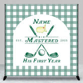 Aperturee - Aperturee Personalized Golf First Year Down Birthday Backdrop Custom Name Green Gingham Sports Party Banner