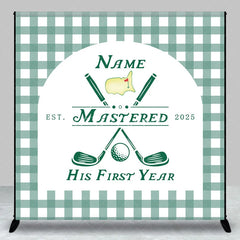 Aperturee - Aperturee Personalized Golf First Year Down Birthday Backdrop Custom Name Green Gingham Sports Party Banner