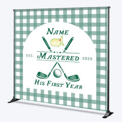Aperturee - Aperturee Personalized Golf First Year Down Birthday Backdrop Custom Name Green Gingham Sports Party Banner