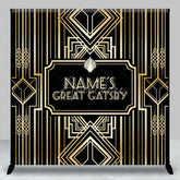 Aperturee - Aperturee Personalized Great Gatsby Birthday Backdrop Custom Name Art Deco Gold and Black Party Banner