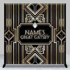 Aperturee - Aperturee Personalized Great Gatsby Birthday Backdrop Custom Name Art Deco Gold and Black Party Banner