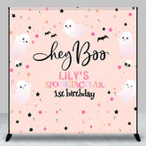 Aperturee - Aperturee Personalized Hey Boo 1st Birthday Backdrop Pink Halloween Spooktacular Theme Custom Name Cute Ghost Party Decor