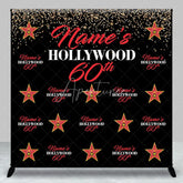Aperturee - Aperturee Personalized Hollywood 60th Birthday Custom Backdrop with Gold Glitter and Red Stars Glamorous Party Decor