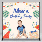 Aperturee - Aperturee Personalized Kid Birthday Party Colorful Backdrop Custom Name Confetti and Balloon Party Banner