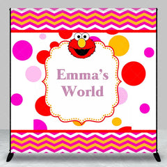Aperturee - Aperturee Personalized Kids Monster World Birthday Backdrop Red Furry Friend Inspired Custom Name Polka Dot Party Decor