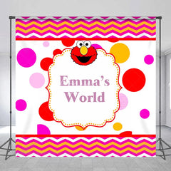 Aperturee - Aperturee Personalized Kids Monster World Birthday Backdrop Red Furry Friend Inspired Custom Name Polka Dot Party Decor