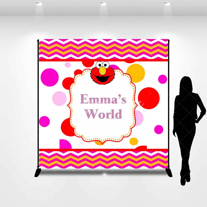 Aperturee - Aperturee Personalized Kids Monster World Birthday Backdrop Red Furry Friend Inspired Custom Name Polka Dot Party Decor