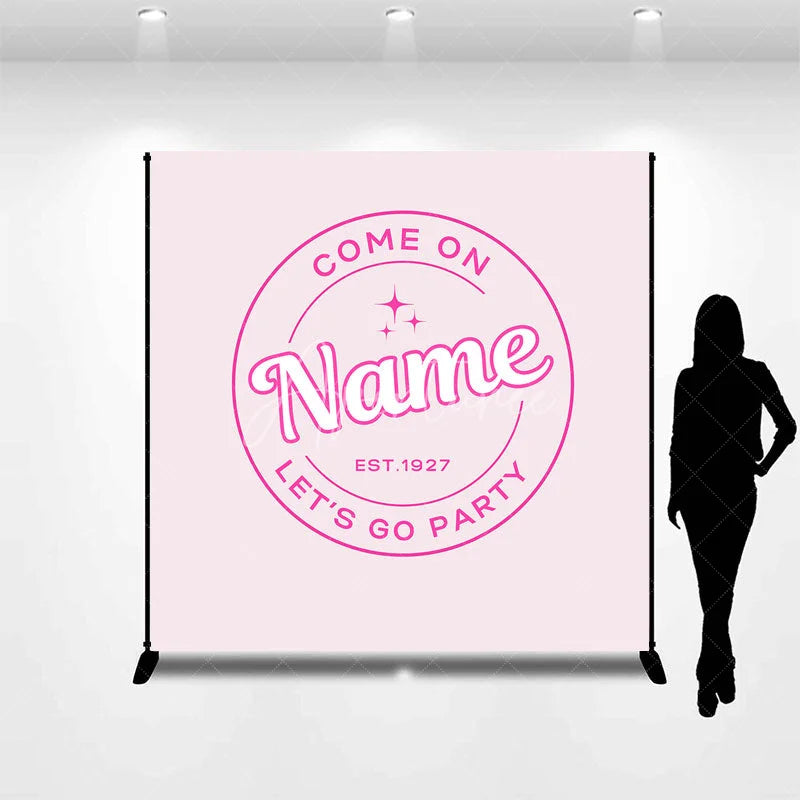 Aperturee - Aperturee Personalized Let is Go Party Custom Birthday Backdrop Retro Pink Circle Logo and Minimalist Event Decor