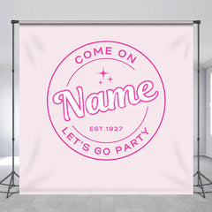 Aperturee - Aperturee Personalized Let is Go Party Custom Birthday Backdrop Retro Pink Circle Logo and Minimalist Event Decor