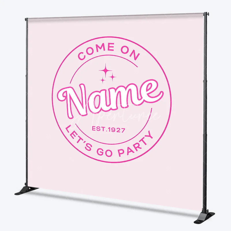 Aperturee - Aperturee Personalized Let is Go Party Custom Birthday Backdrop Retro Pink Circle Logo and Minimalist Event Decor