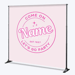 Aperturee - Aperturee Personalized Let is Go Party Custom Birthday Backdrop Retro Pink Circle Logo and Minimalist Event Decor