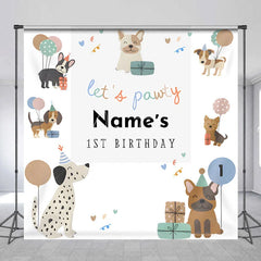 Aperturee - Aperturee Personalized Let is Pawty Custom Birthday Backdrop Cute Puppy Dogs and Balloons 1st Birthday Decoration