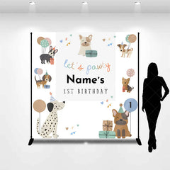 Aperturee - Aperturee Personalized Let is Pawty Custom Birthday Backdrop Cute Puppy Dogs and Balloons 1st Birthday Decoration