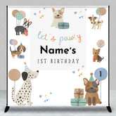Aperturee - Aperturee Personalized Let is Pawty Custom Birthday Backdrop Cute Puppy Dogs and Balloons 1st Birthday Decoration