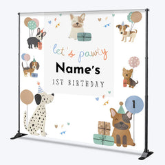 Aperturee - Aperturee Personalized Let is Pawty Custom Birthday Backdrop Cute Puppy Dogs and Balloons 1st Birthday Decoration