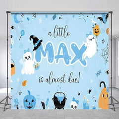 Aperturee - Aperturee Personalized Light Blue Halloween Baby Shower Custom Backdrop Cute Ghosts and Pumpkins for Little One Due