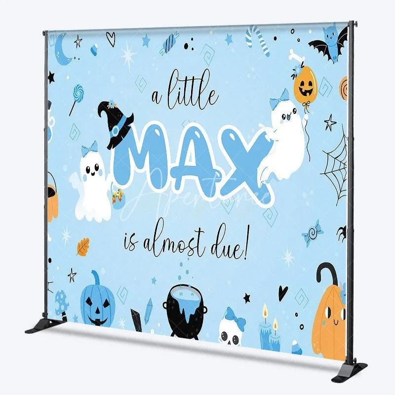 Aperturee - Aperturee Personalized Light Blue Halloween Baby Shower Custom Backdrop Cute Ghosts and Pumpkins for Little One Due