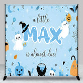 Aperturee - Aperturee Personalized Light Blue Halloween Baby Shower Custom Backdrop Cute Ghosts and Pumpkins for Little One Due