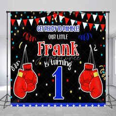 Aperturee - Aperturee Personalized Little Champ First Birthday Backdrop Boxing Theme with Red Gloves Custom Name Main Event Party