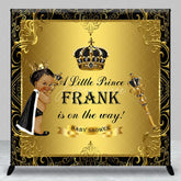 Aperturee - Aperturee Personalized Little Prince Baby Shower Backdrop Royal Black and Gold Crown African American Boy Decor