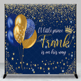 Aperturee - Aperturee Personalized Little Prince Baby Shower Backdrop Royal Blue and Gold Glitter Stars Theme Custom Name Party Decor