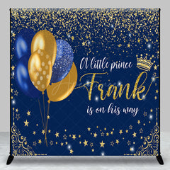 Aperturee - Aperturee Personalized Little Prince Baby Shower Backdrop Royal Blue and Gold Glitter Stars Theme Custom Name Party Decor