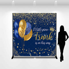 Aperturee - Aperturee Personalized Little Prince Baby Shower Backdrop Royal Blue and Gold Glitter Stars Theme Custom Name Party Decor