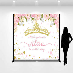 Aperturee - Aperturee Personalized Little Princess Baby Shower Backdrop Pink and Gold Floral Crown Girl Party Decor