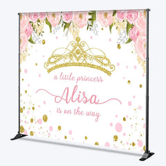 Aperturee - Aperturee Personalized Little Princess Baby Shower Backdrop Pink and Gold Floral Crown Girl Party Decor