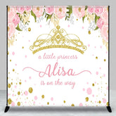 Aperturee - Aperturee Personalized Little Princess Baby Shower Backdrop Pink and Gold Floral Crown Girl Party Decor