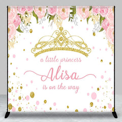 Aperturee - Aperturee Personalized Little Princess Baby Shower Backdrop Pink and Gold Floral Crown Girl Party Decor