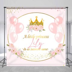 Aperturee - Aperturee Personalized Little Princess Backdrop for Girl Pink and Gold Royal Crown Balloons Custom Name Birthday or Baby Shower