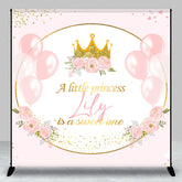 Aperturee - Aperturee Personalized Little Princess Backdrop for Girl Pink and Gold Royal Crown Balloons Custom Name Birthday or Baby Shower
