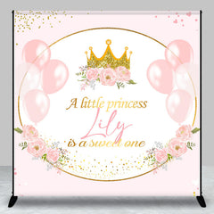 Aperturee - Aperturee Personalized Little Princess Backdrop for Girl Pink and Gold Royal Crown Balloons Custom Name Birthday or Baby Shower