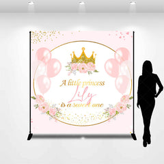 Aperturee - Aperturee Personalized Little Princess Backdrop for Girl Pink and Gold Royal Crown Balloons Custom Name Birthday or Baby Shower