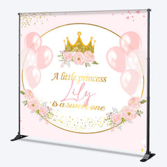 Aperturee - Aperturee Personalized Little Princess Backdrop for Girl Pink and Gold Royal Crown Balloons Custom Name Birthday or Baby Shower