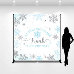 Aperturee - Aperturee Personalized Little Snowflake Baby Shower Backdrop Blue and Silver Glitter Winter Wonderland Decor for Boy