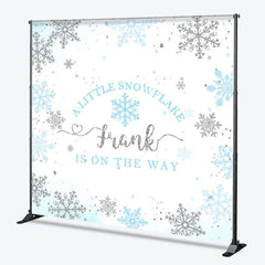 Aperturee - Aperturee Personalized Little Snowflake Baby Shower Backdrop Blue and Silver Glitter Winter Wonderland Decor for Boy