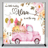 Aperturee - Aperturee Personalized Little Turkey Baby Shower Backdrop Pink Truck Pumpkin Fall Floral Girl Party Decor