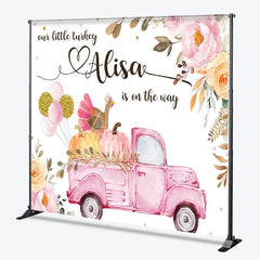 Aperturee - Aperturee Personalized Little Turkey Baby Shower Backdrop Pink Truck Pumpkin Fall Floral Girl Party Decor