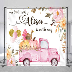 Aperturee - Aperturee Personalized Little Turkey Baby Shower Backdrop Pink Truck Pumpkin Fall Floral Girl Party Decor