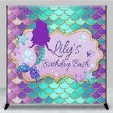 Aperturee - Aperturee Personalized Mermaid Custom Birthday Backdrop Purple Teal Gold Scales Girls Party Photography Background