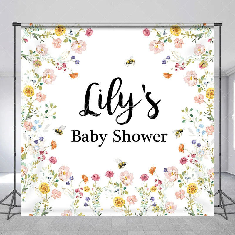 Aperturee - Aperturee Personalized Mommy to Bee Baby Shower Backdrop Wildflower and Honey Bee Custom Name Garden Party Decor