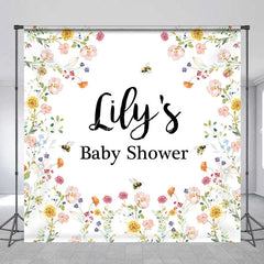 Aperturee - Aperturee Personalized Mommy to Bee Baby Shower Backdrop Wildflower and Honey Bee Custom Name Garden Party Decor