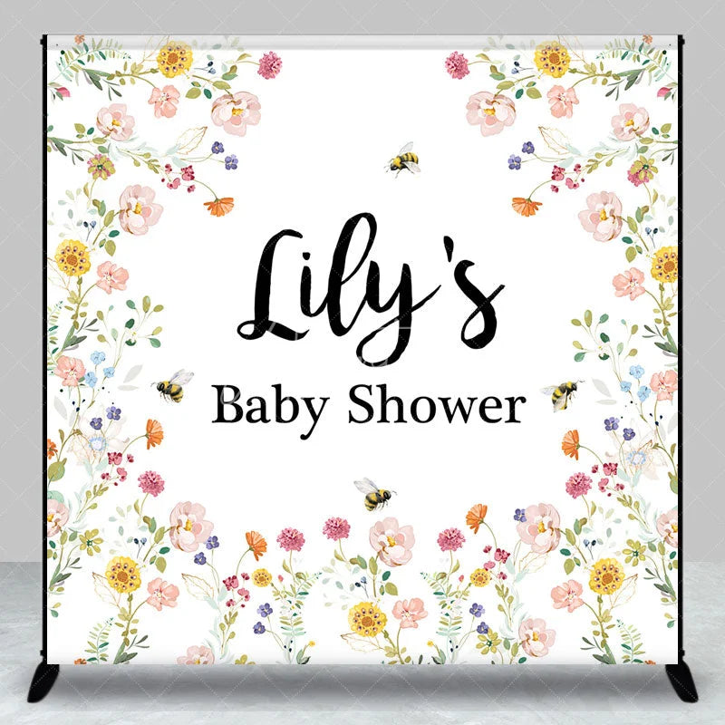Aperturee - Aperturee Personalized Mommy to Bee Baby Shower Backdrop Wildflower and Honey Bee Custom Name Garden Party Decor