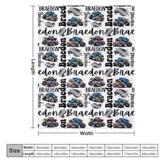 Aperturee - Aperturee Personalized Name Blanket for Boy Custom Monster Truck Baby Blanket Racing Car Nursery Decor Swaddle